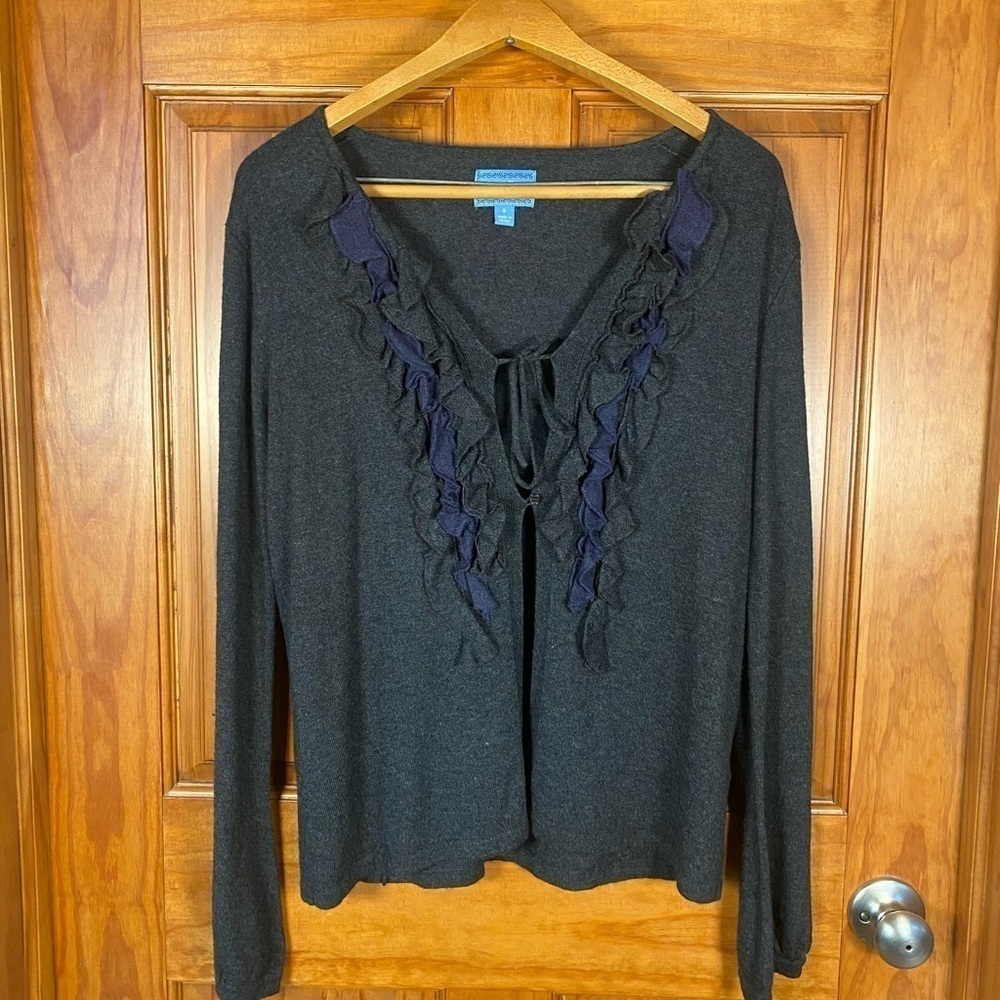 Simply Vera Vera Wang Charcoal Gray Ruffled Women's Cardigan Wool Blend Sweater